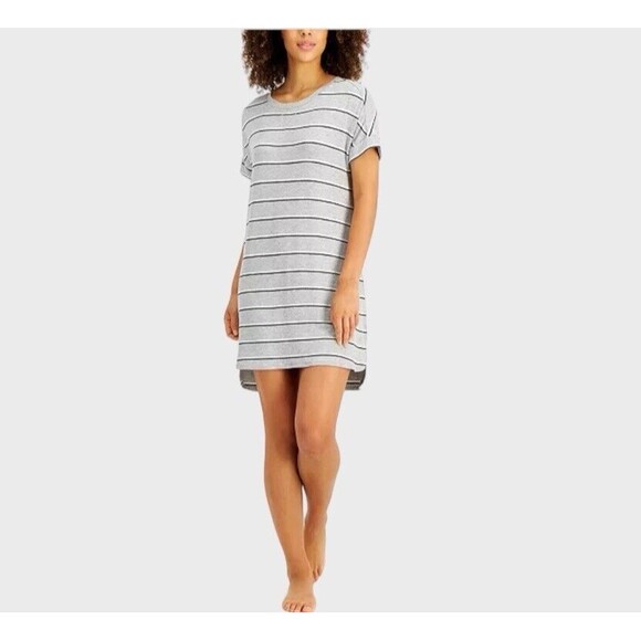 ALFANI Women's Ultra Soft Striped Nightgown Medium Heather Gray Pajama PJs - Picture 1 of 16